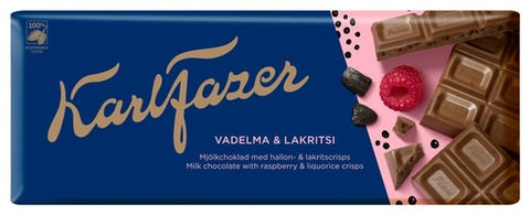 Fazer Karl Fazer Raspberry & Licorice milk Chocolate 1 bar of 200g 7.1oz