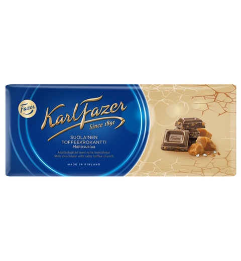 Fazer Karl Fazer Salty toffee crunch in Milk Chocolate 1 bar of 200g 7.1oz