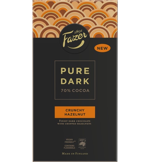 Fazer Pure Dark Crunchy Hazelnut Chocolate 1 Pack of 95g 3.4oz