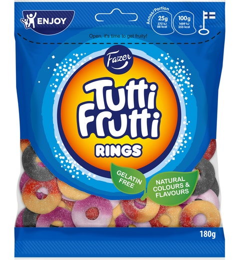 Fazer Tutti Frutti Rings Gummy 1 Pack of 180g 6.3oz