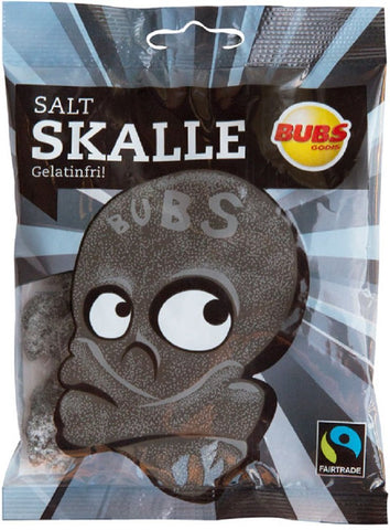 Bubs Godis Salt Skalle- Salty Skull Jelly candy 90g salty liquorice Gelatine Free Vegan