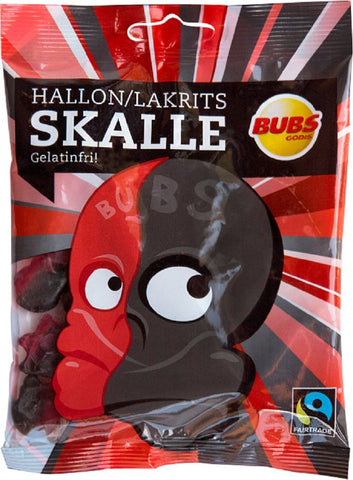 Bubs Godis -Raspberry Liquorice Skull jelly candy 90g liquorice Gelatine Free Vegan