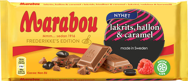 Marabou Liquorice, rasberry and caramel Chocolate 1 bar of 185g 6.5oz