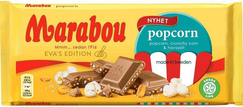 Marabou Popcorn Chocolate 1 bar of 185g 6.5oz