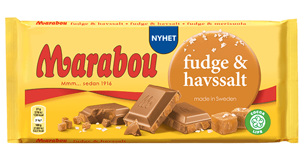 Marabou Fudge and sea salt Chocolate 1 bar of 185g 6.5oz