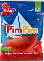 Malaco PimPim Original Raspberry Taste Gummy Candy 1 Pack of 80g 2.82oz | Soposopo