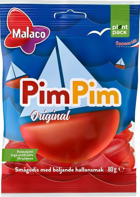 Malaco PimPim Original Raspberry Taste Gummy Candy 1 Pack of 80g 2.82oz - Soposopo